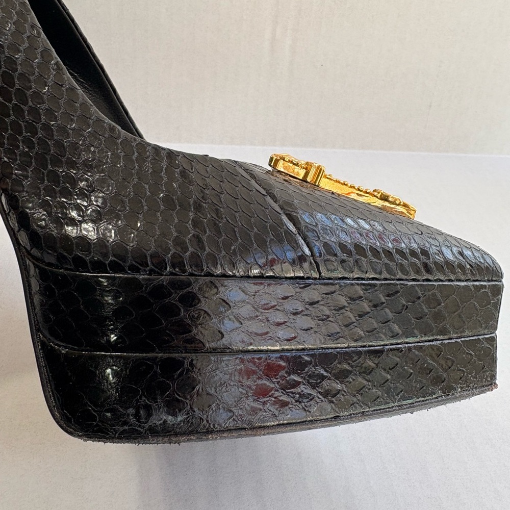 Versace Black Python Snakeskin Playform High Heel Pointy Stiletto Size 41 - Picture 3 of 16